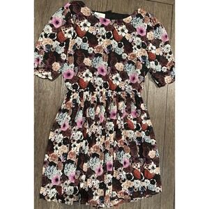Anthropologie Pins and Needles dark Rose floral open back pleated short dress XS